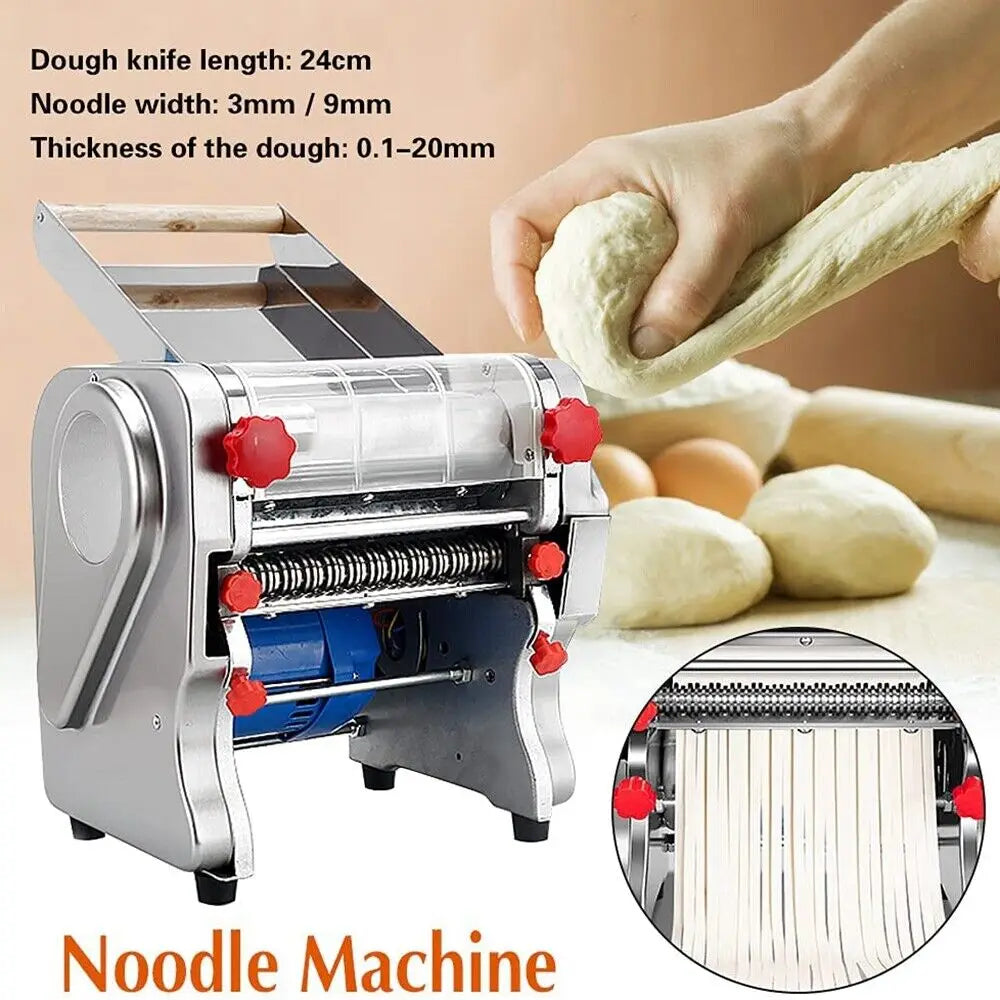 550W Electric Pasta Maker Noodle Machine Dumpling Skin Roller Stainless Steel Dual Knife Noodle Maker for Commercial Use