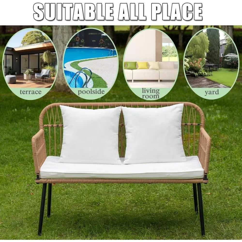 41 Inch Outdoor Patio Loveseat Small Boho Rattan Woven Two Seat Wicker Sofa Garden Conversation Seat