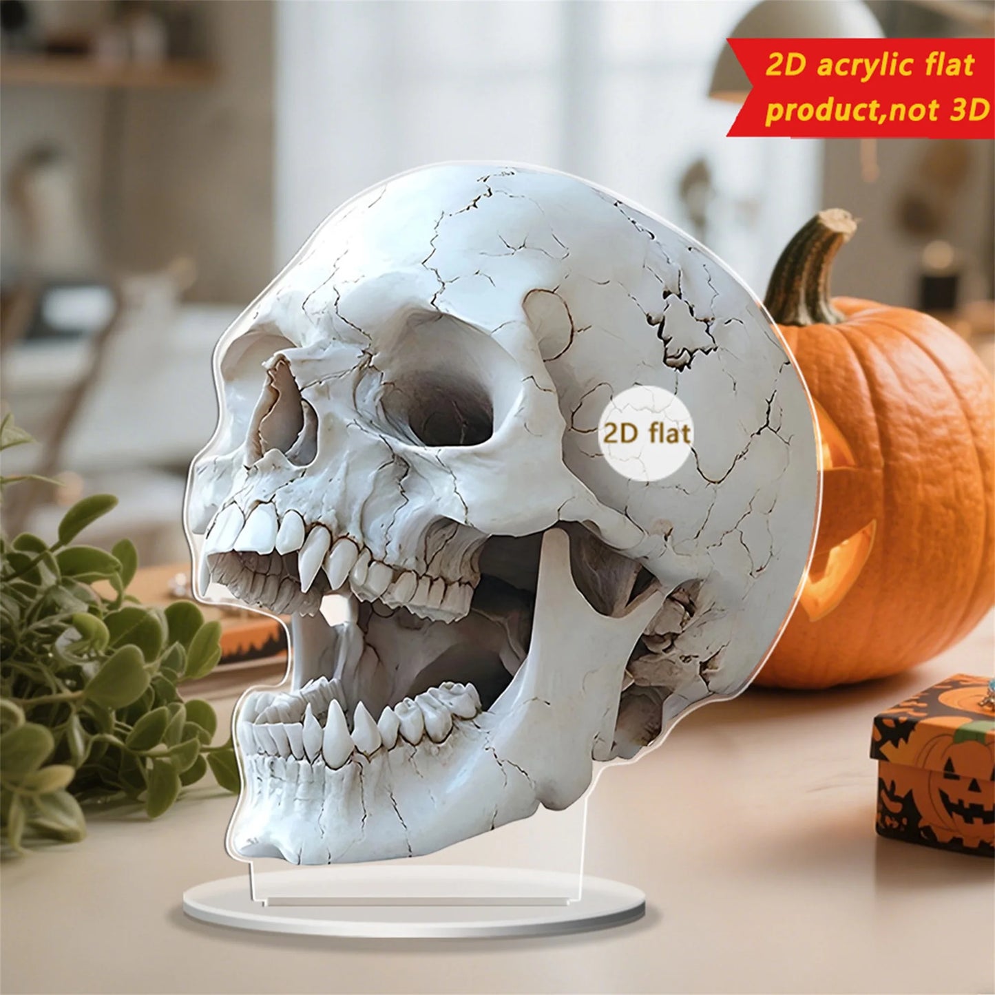 Spooky Halloween Skull Decorations Set of 3 2D Flat Acrylic Skeleton Head Ornaments for Home Holiday Party Tabletop Display