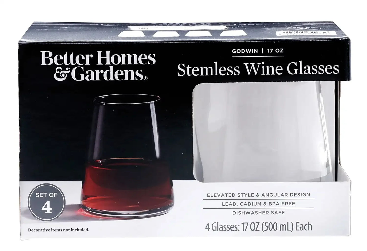 Better Homes Clear Flared Stemless Wine Glass 17 Oz 4 Pack