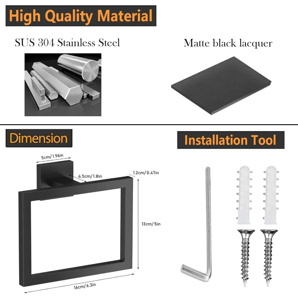 Thickened Stainless Steel Towel Ring Hand Towel Rack Square