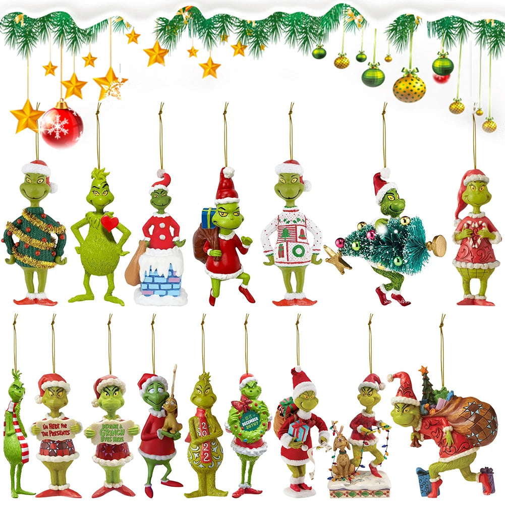 18 Pcs 2D Green Monster Xmas Tree Ornaments Party Decor