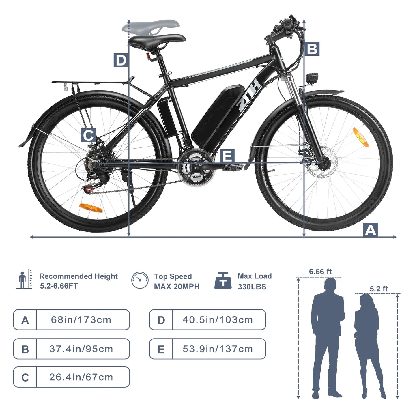 1000W Peak 48V Electric Mountain Bike 26 Inch Battery Range