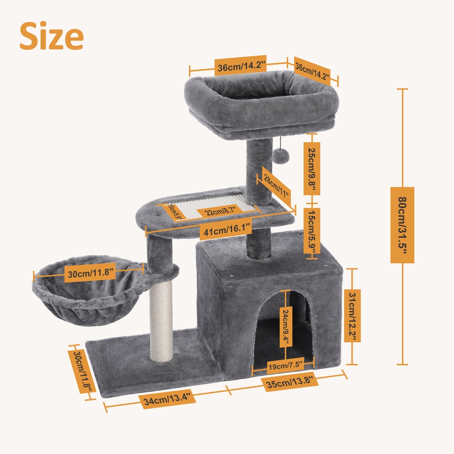 Grey Cat Tree Tower For Indoor Cats Two Styles With Hammock