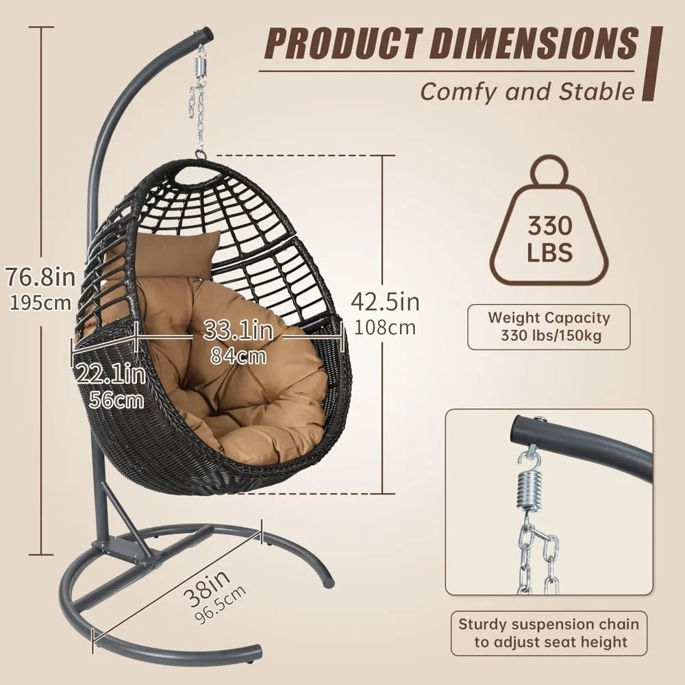 Swing Hanging Chair With Stand Outdoor Rattan Egg Hammock Chair 330 Lbs
