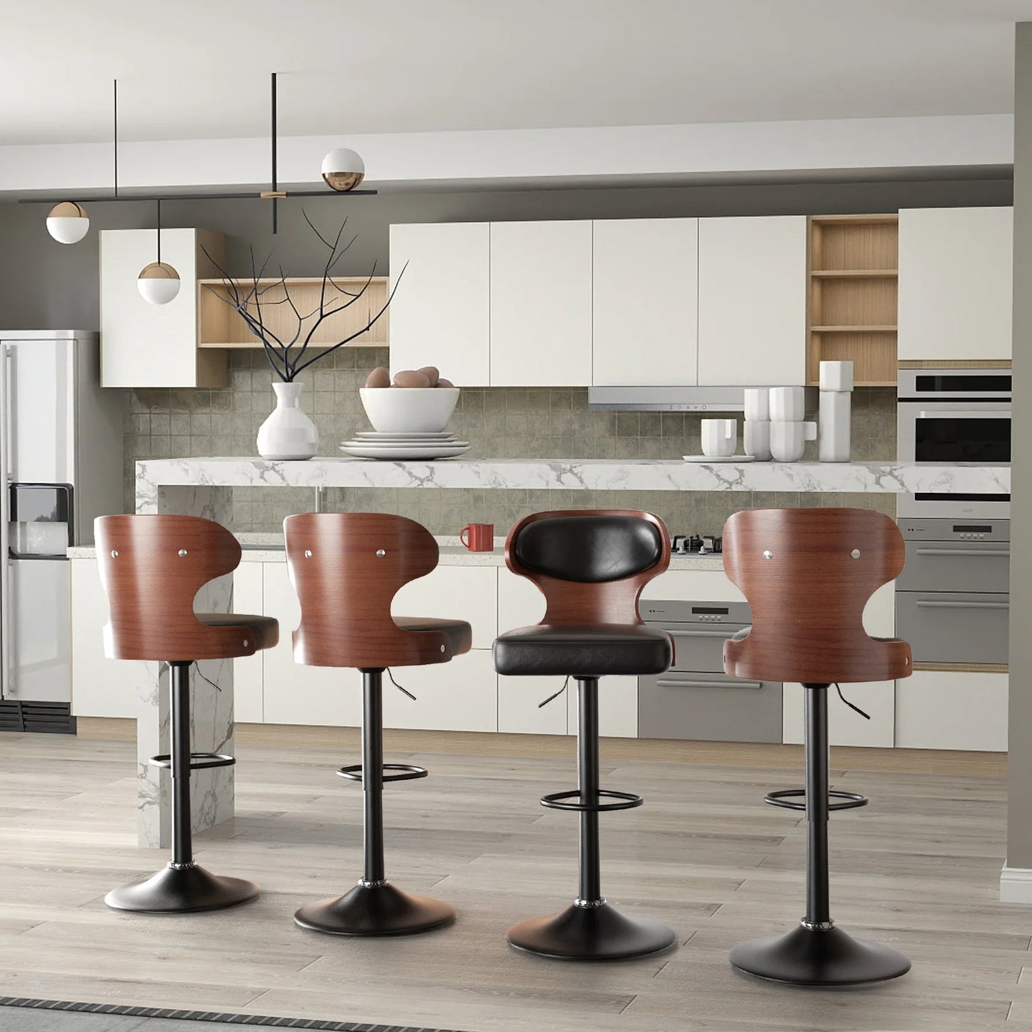 Bar Stool Set 2Pcs With Backrest Soft Cushion Dining Chair