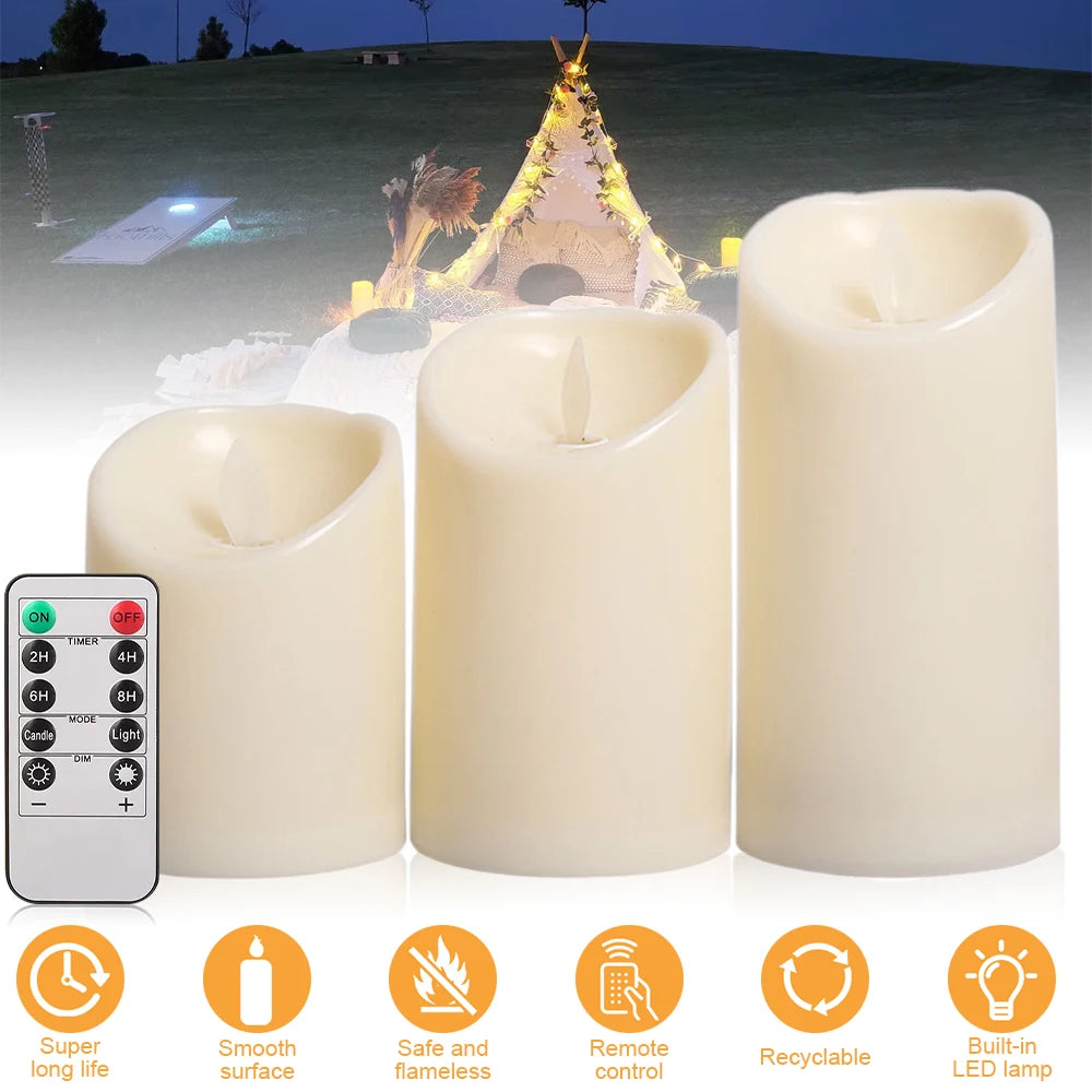 USB Rechargeable Flickering Paraffin Pillar Candle With Remote