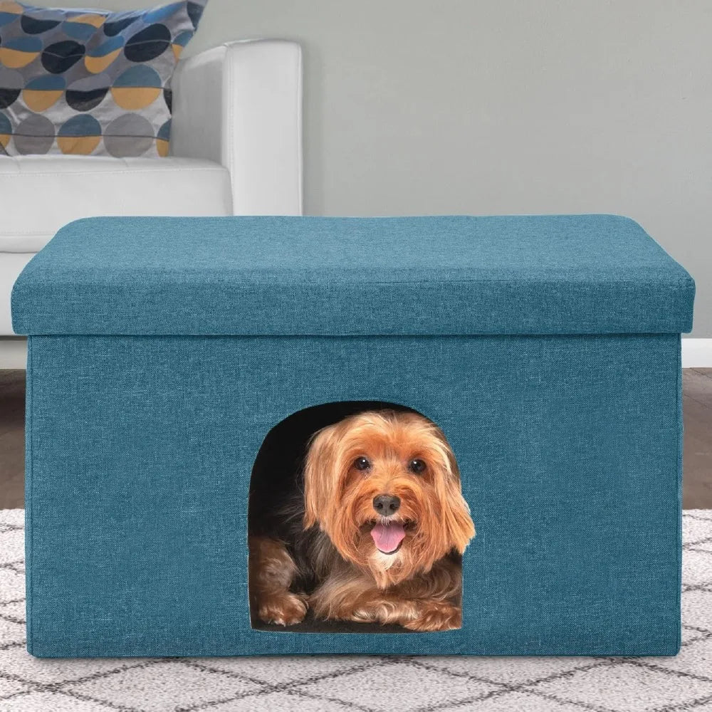 Ocean Blue Cat Condo Pet House Collapsible With Plush Ball