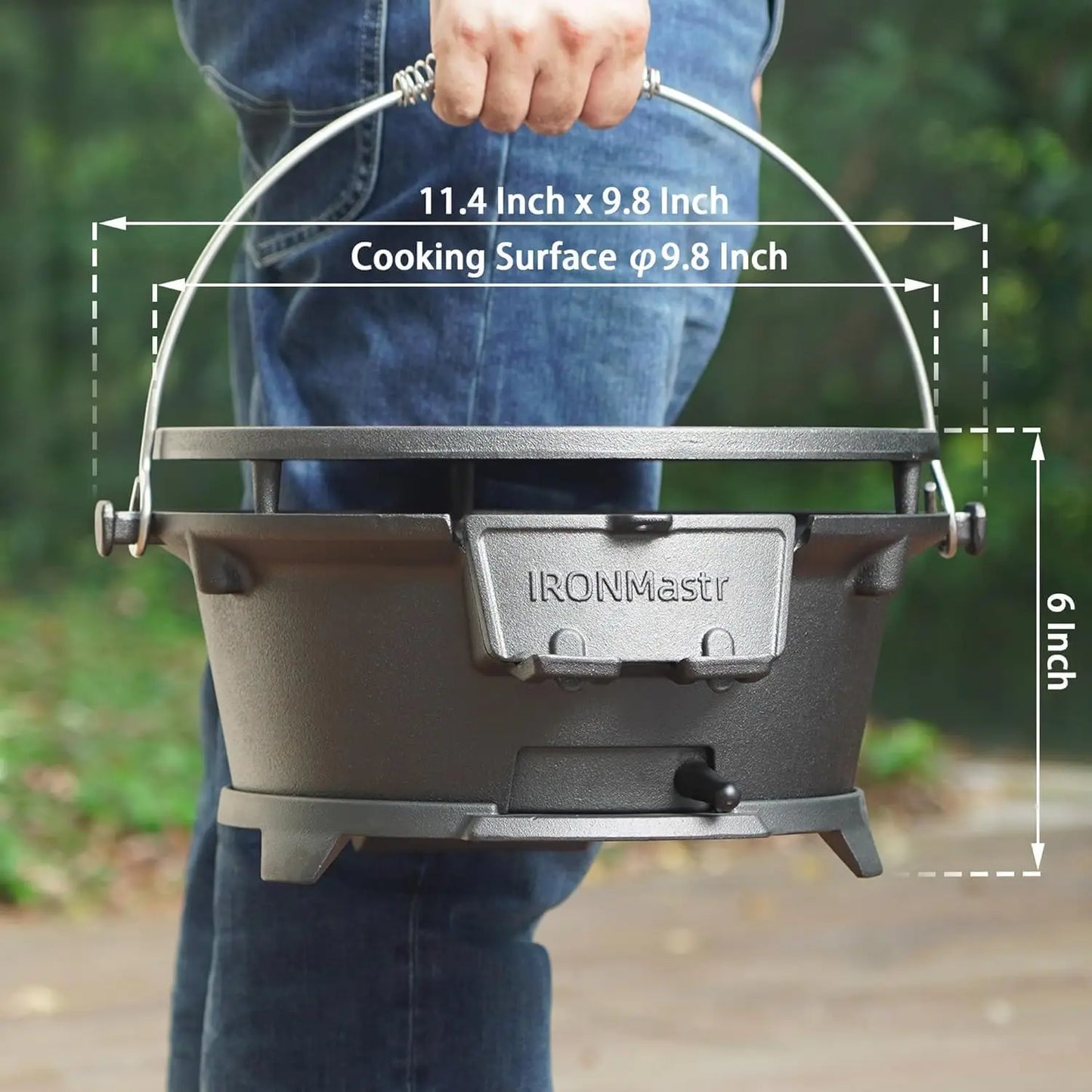 Hibachi Grill Outdoor Cast Iron Mini Portable Charcoal Grill for Camping Adjustable Height Black