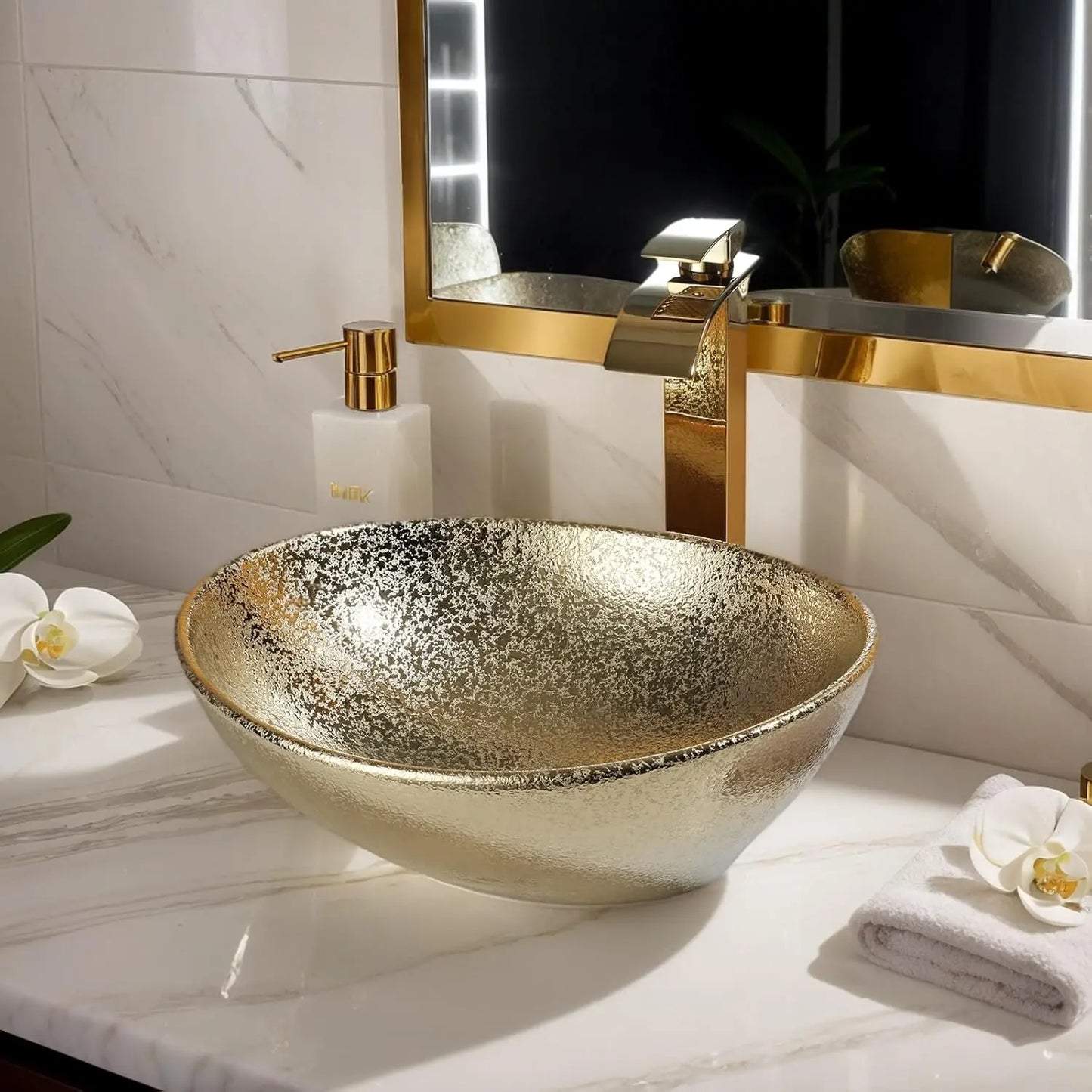 KEMAIDI Gold 16 Inch Ceramic Oval Vessel Sink With Faucet