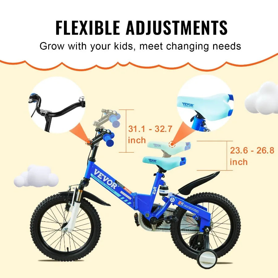 Folding Toddler Balance Bike 16 Inch High Carbon Steel Bike with Adjustable Seat Handlebar Inflatable Tires Portable Balance Bicycle