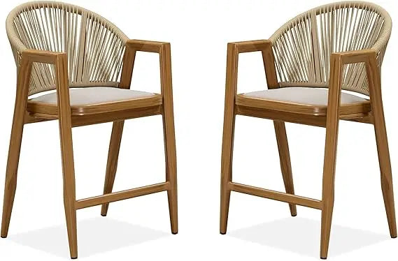 Outdoor Counter Height Bar Stool Set of 2 Backrest Dark