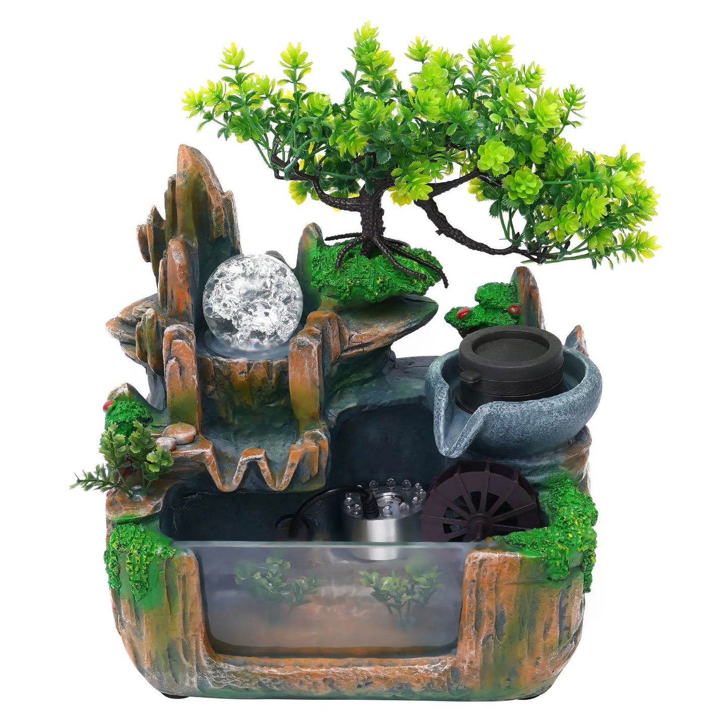 Bonsai Tree Rock Water Fountain Indoor Tabletop Waterfall with LED Light Home Decor and Office Gifts