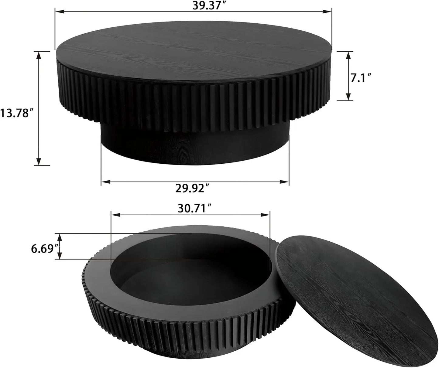 39 Inch Round Coffee Table With Storage Modern Wooden Table