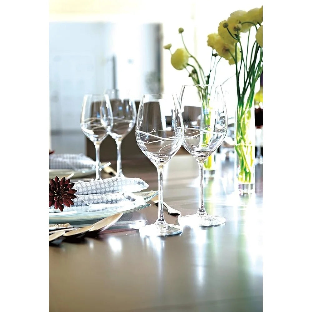 Artisan White Wine Glasses Set of 4 Crystal Diamonds