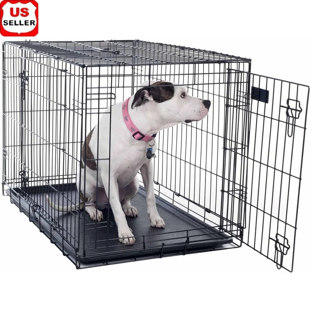 36 Inch Double Door Dog Crate Portable Kennel With Divider