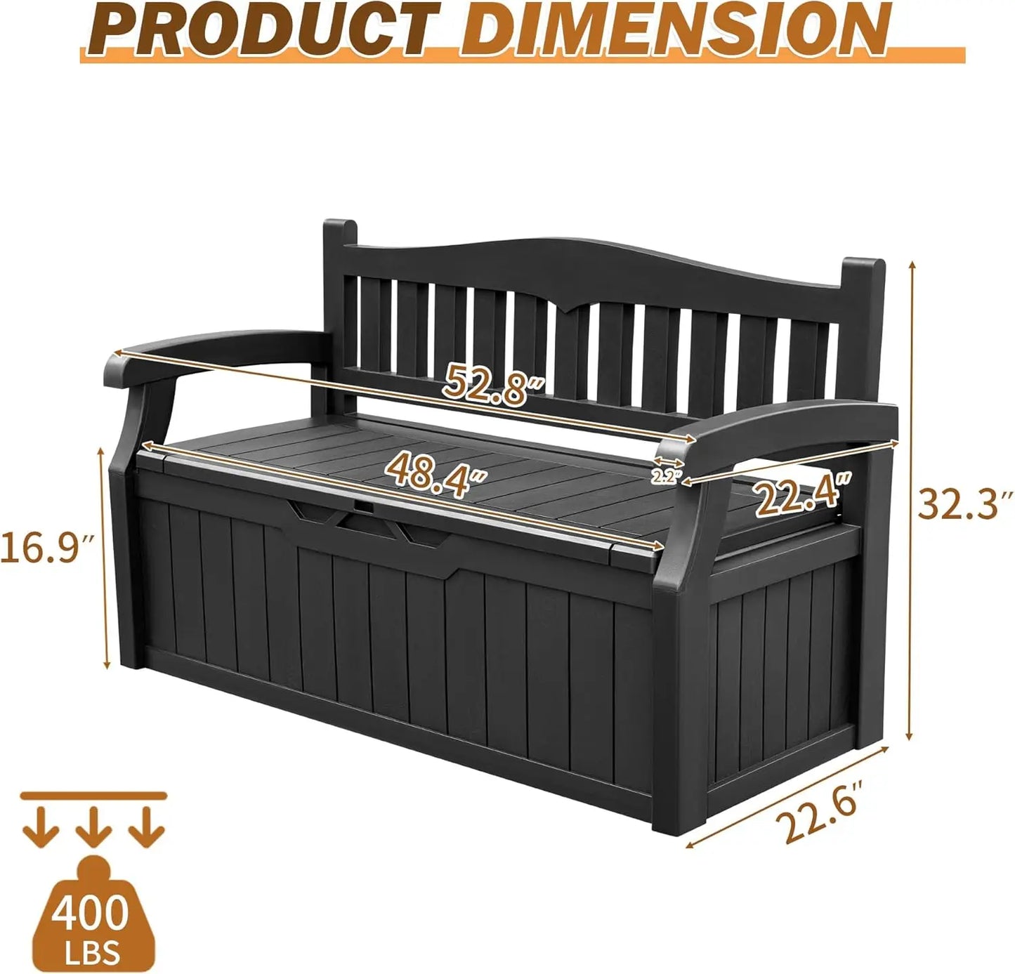 80 Gallon Lockable Storage Bench Deck Box For Patio Furniture Outdoor Seating Cushions Garden Tools Pool Supplies Black
