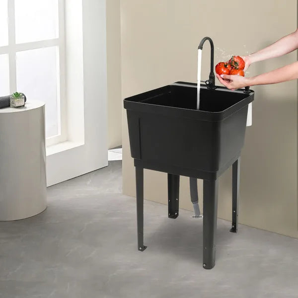 Freestanding Laundry Sink With Faucet Soap Dispenser Black