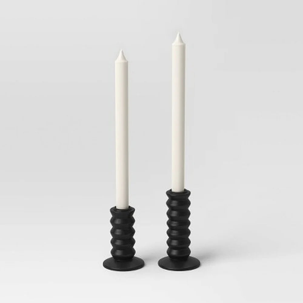 2 Pack Wooden Taper Candle Holders Curvy Design Display