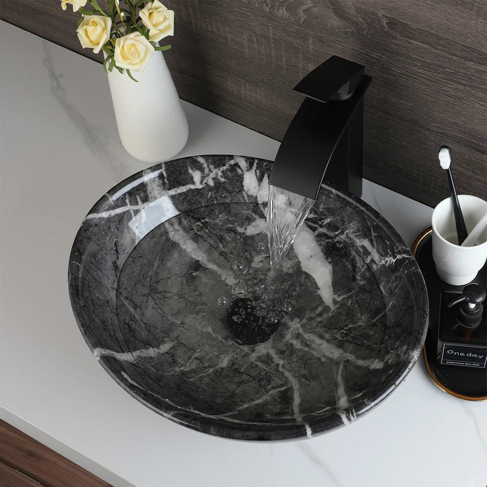 ZAPPO Marbling Rectangle Vessel Sink With Faucet Drain