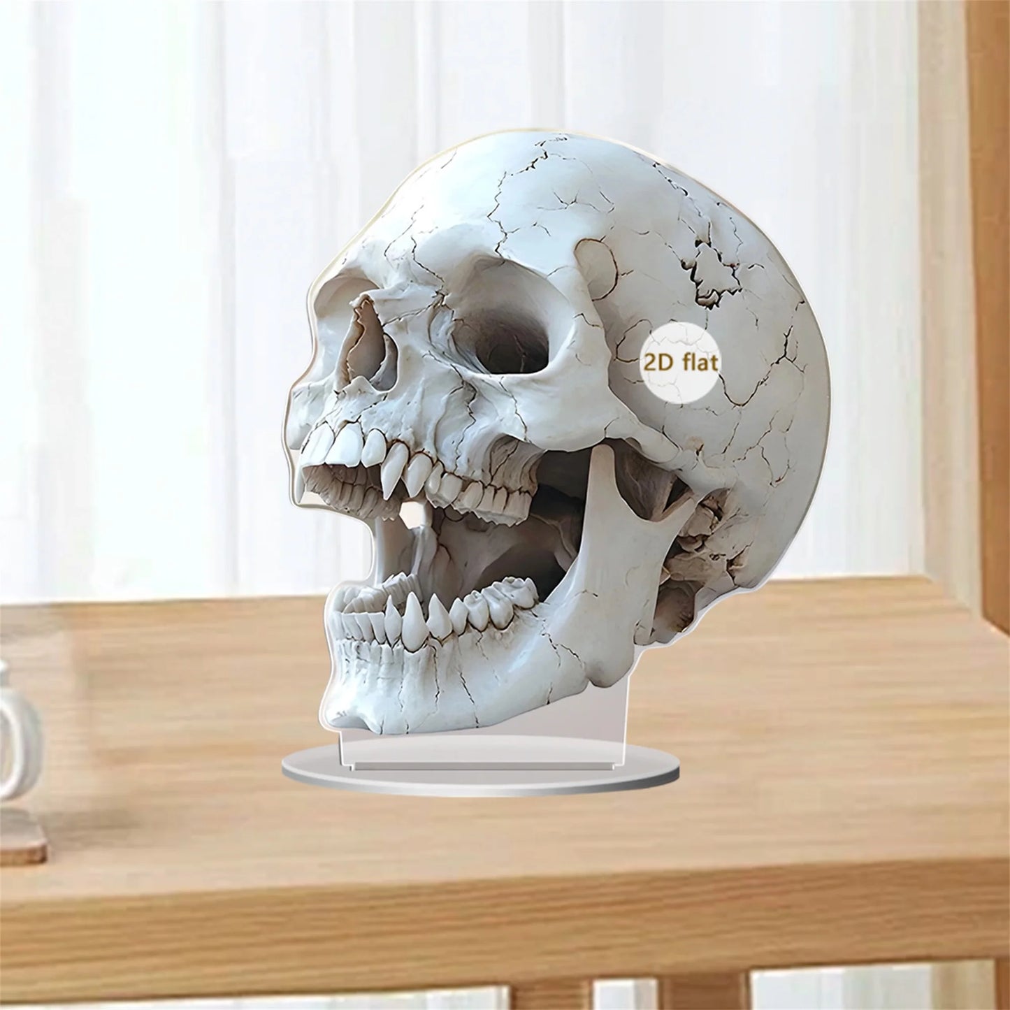 Spooky Halloween Skull Decorations Set of 3 2D Flat Acrylic Skeleton Head Ornaments for Home Holiday Party Tabletop Display