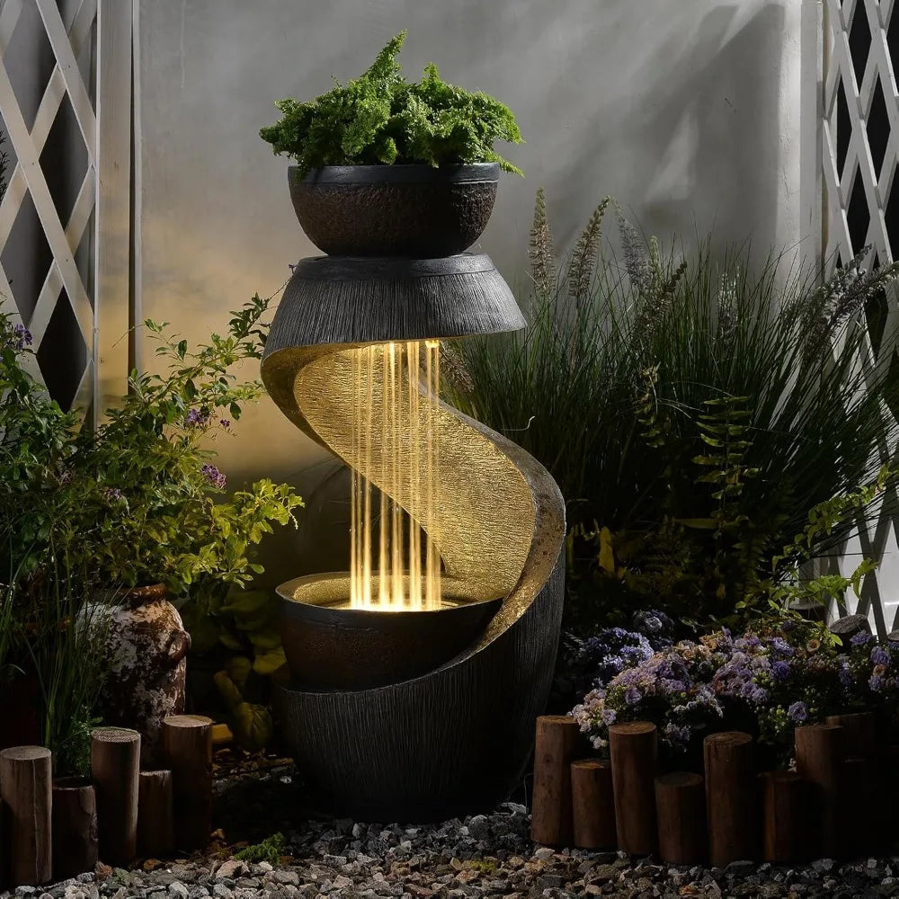 31.9 Inch S Shaped Outdoor Fountain With Led Lights