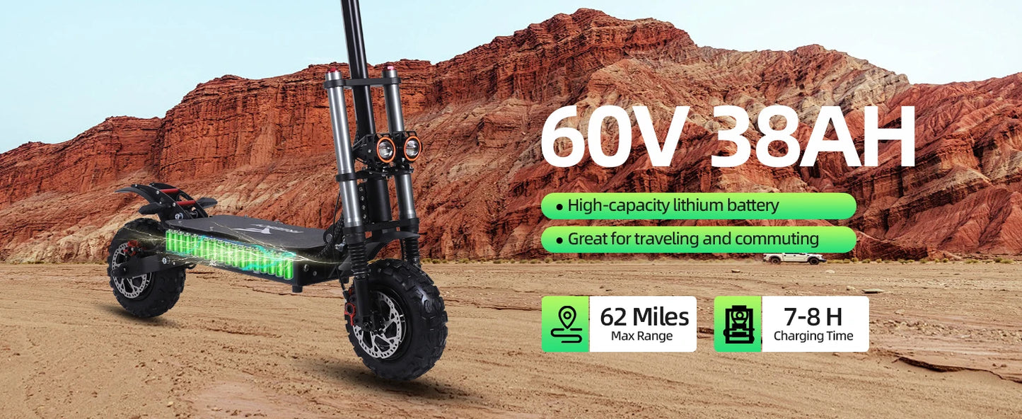 6000W High Power Electric Scooter Offroad Foldable 60V 38Ah