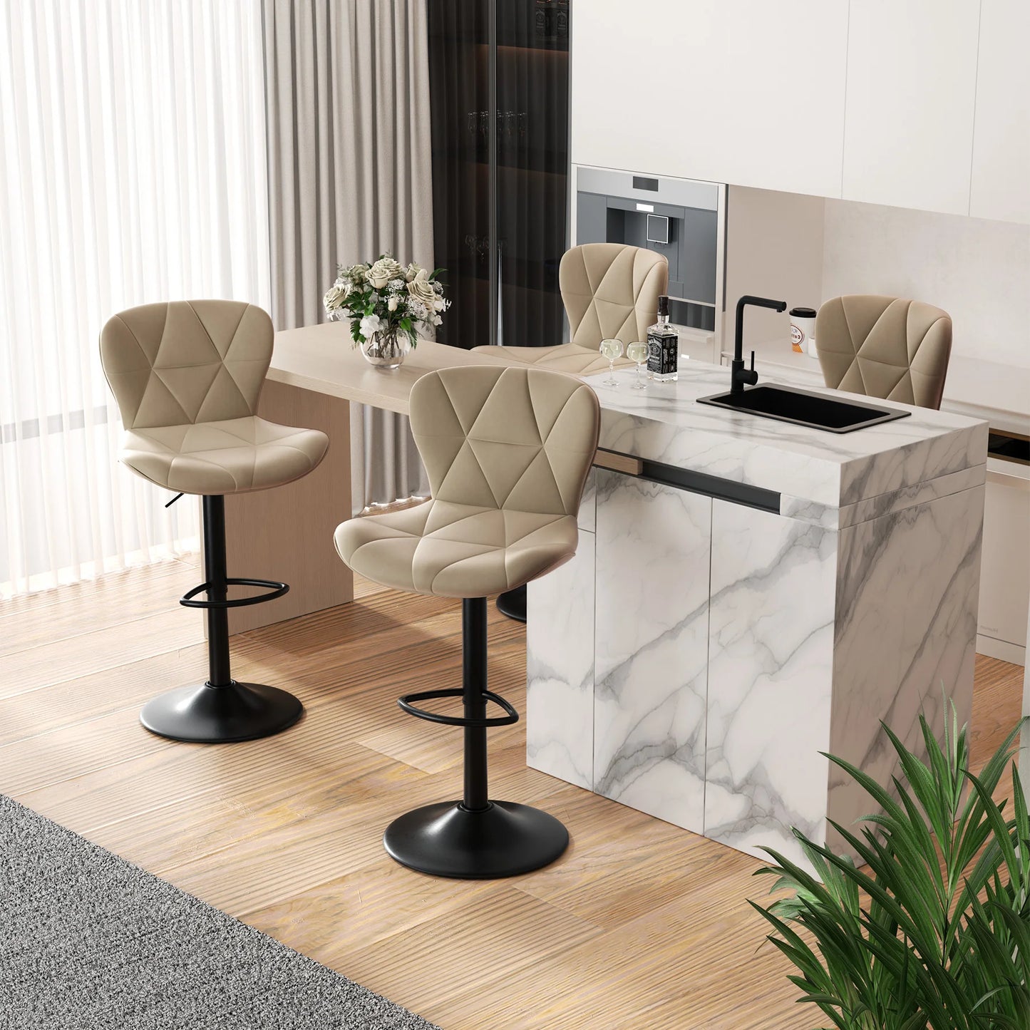 2 Pcs Bar Chair 360 Degree Rotation Faux Leather Backrest