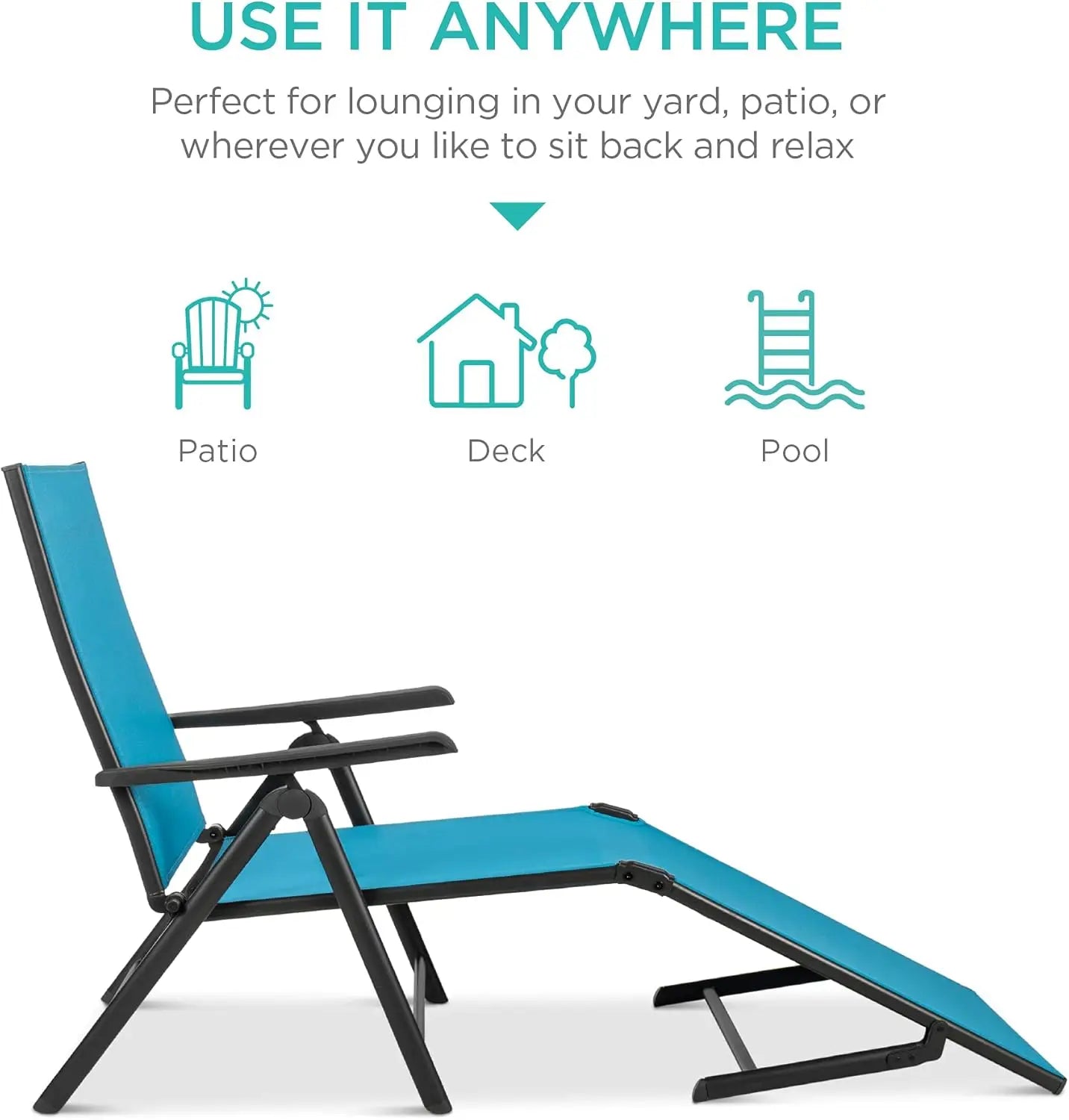 Set of 2 Adjustable Outdoor Patio Chaise Lounge Chairs Folding Reclining Pool Loungers for Poolside Deck and Backyard