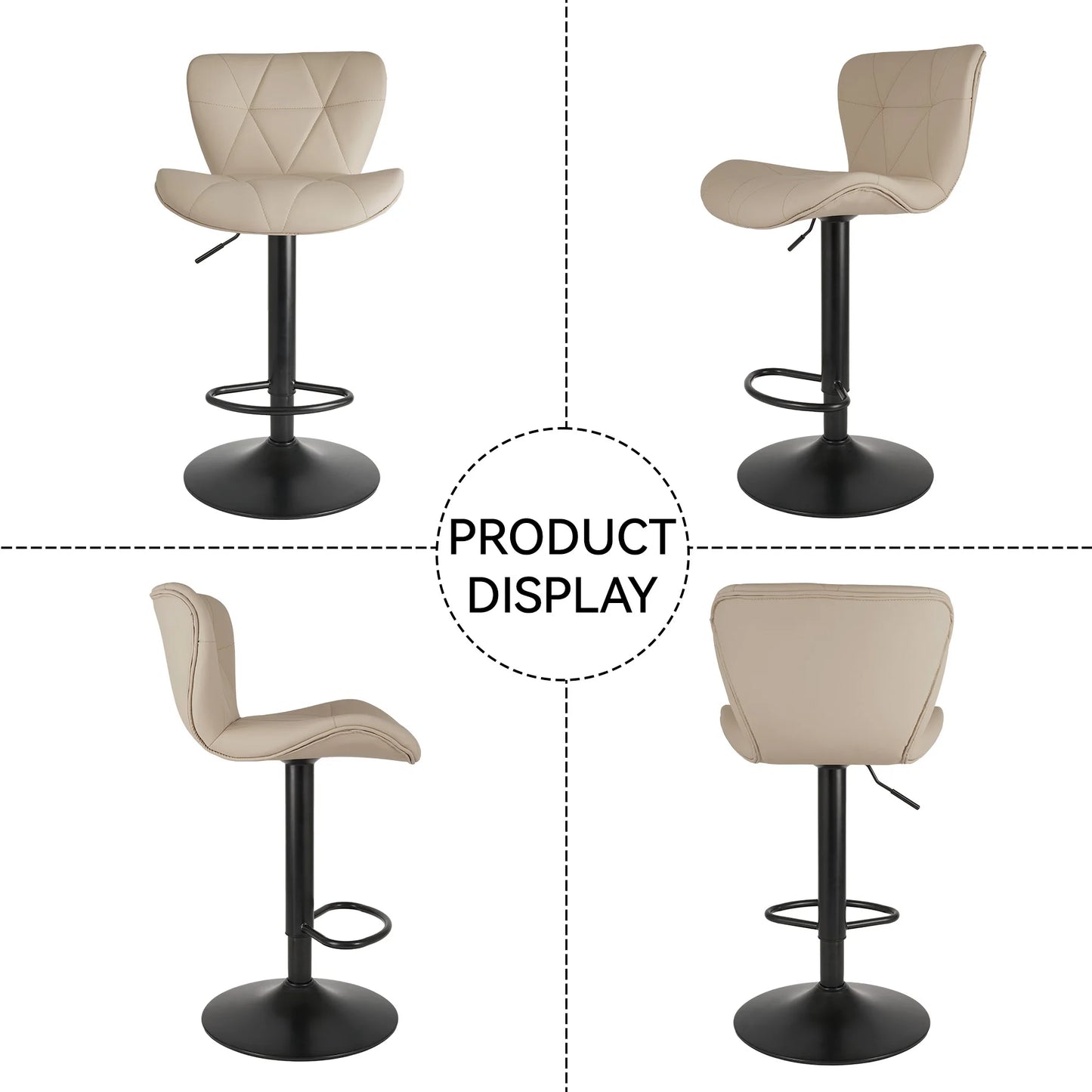 2 Pcs Bar Chair 360 Degree Rotation Faux Leather Backrest