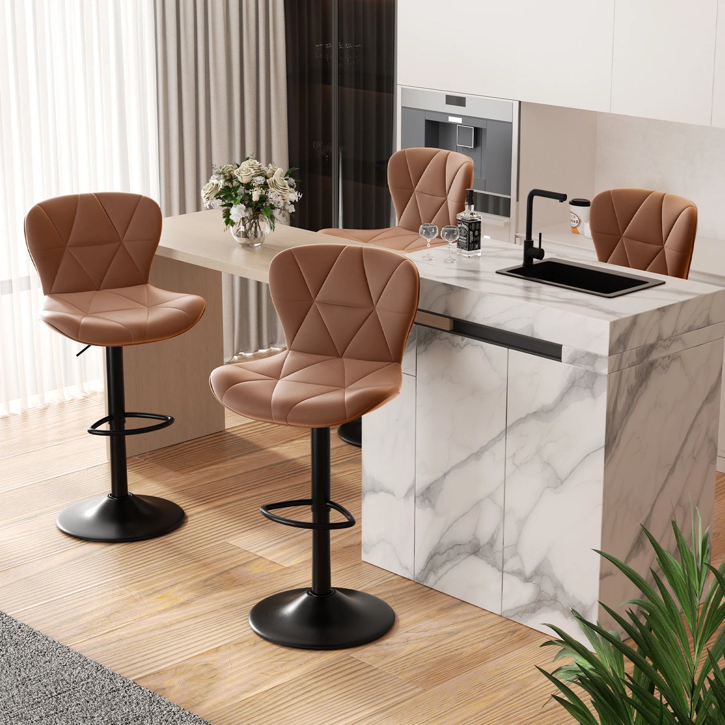 2 Pcs Bar Chair 360 Degree Rotation Faux Leather Backrest