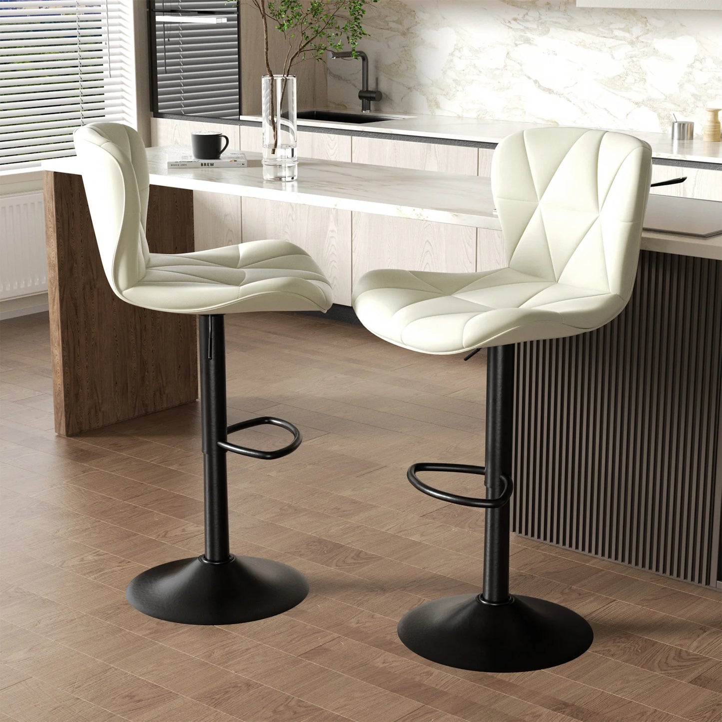 2 Pcs Bar Chair 360 Degree Rotation Faux Leather Backrest