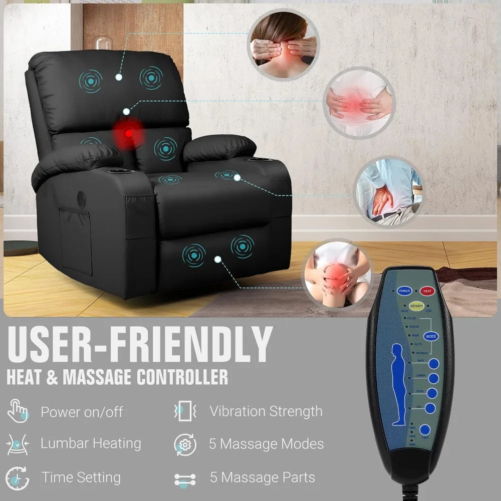 Massage Rocker Recliner Chair Vibration And Heat 360 Degree Swivel Faux Leather
