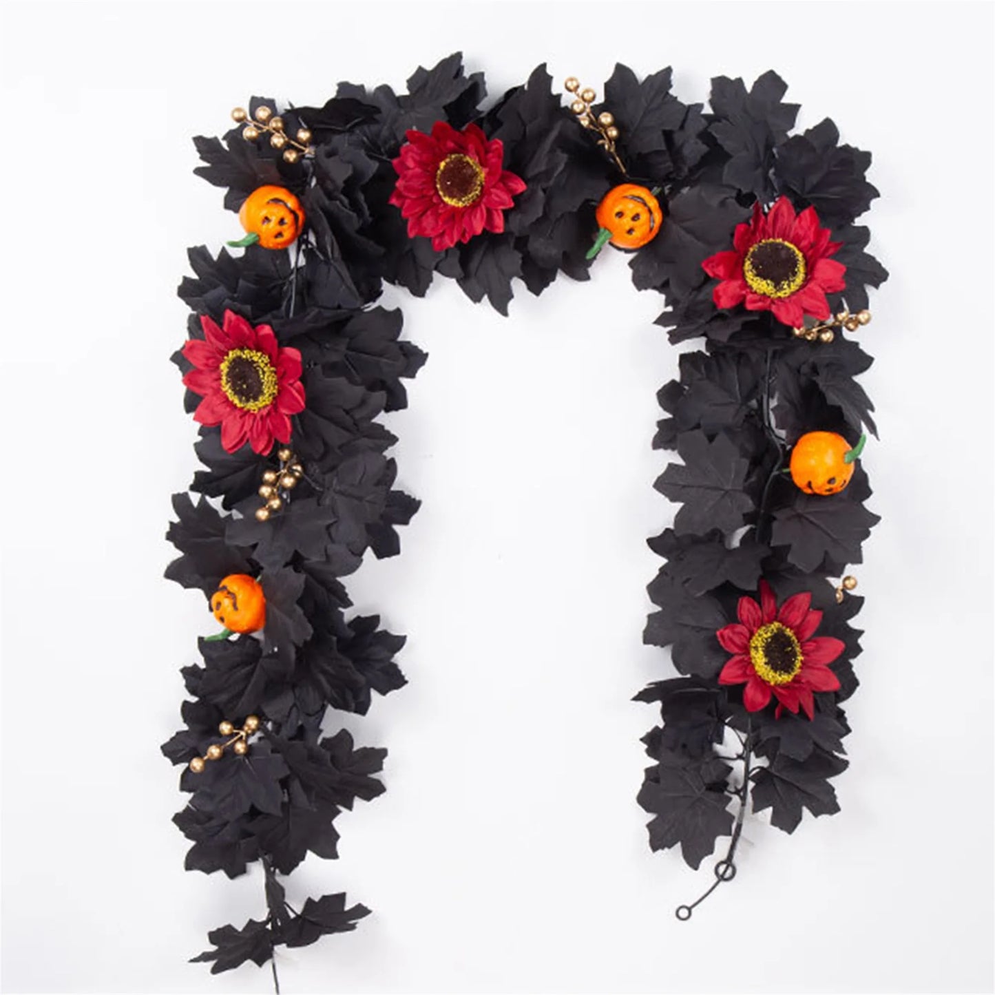 Artificial Fall Maple Leaf Wreath With Pumpkins And Berries