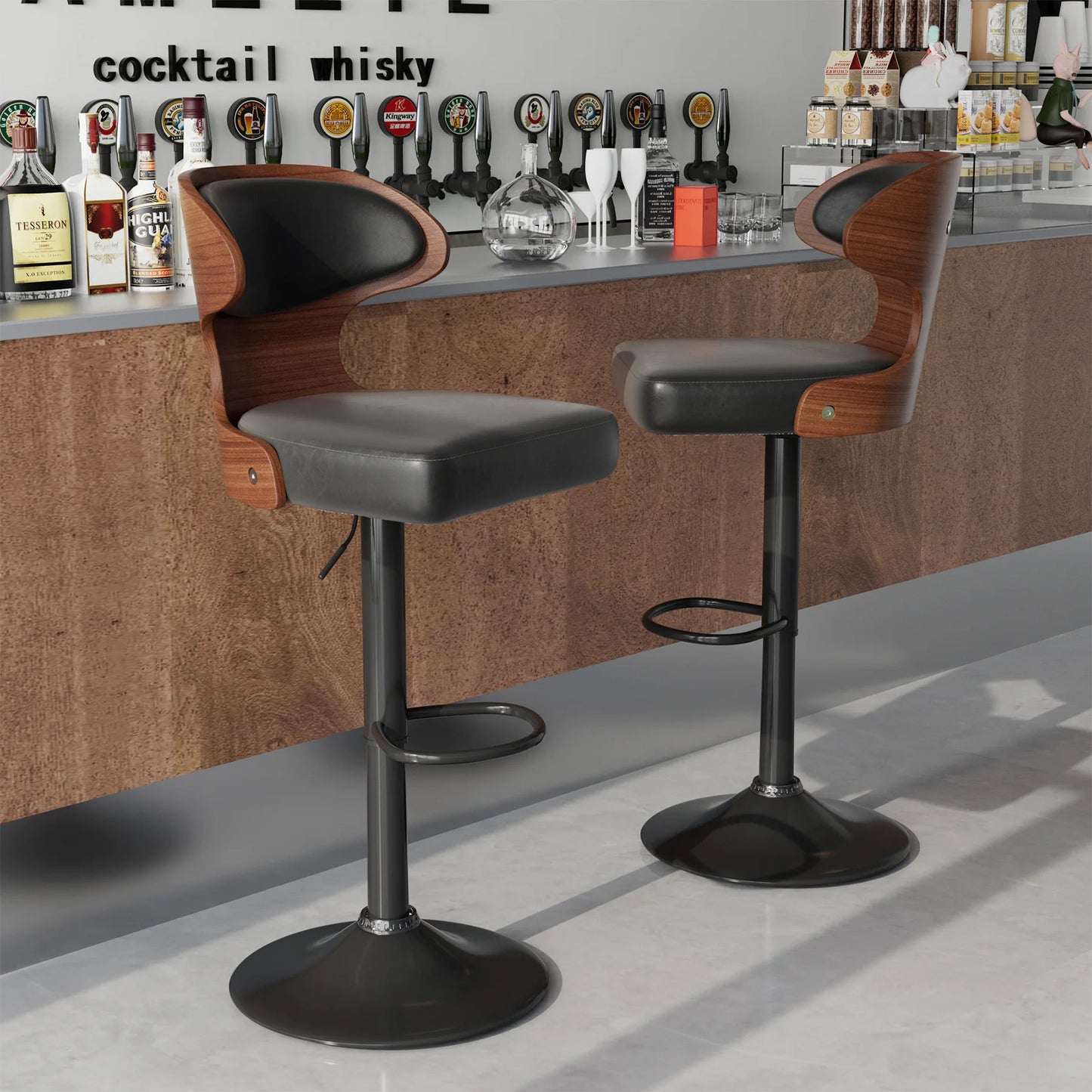 Bar Stool Set 2Pcs Swivel Backrest PU Leather Cushioned