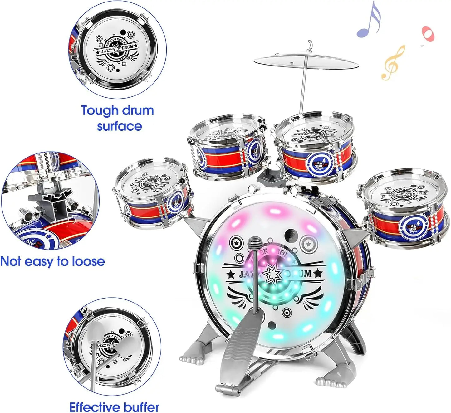 Mini Jazz Drum Set With Stool LED Light Gift For Beginners