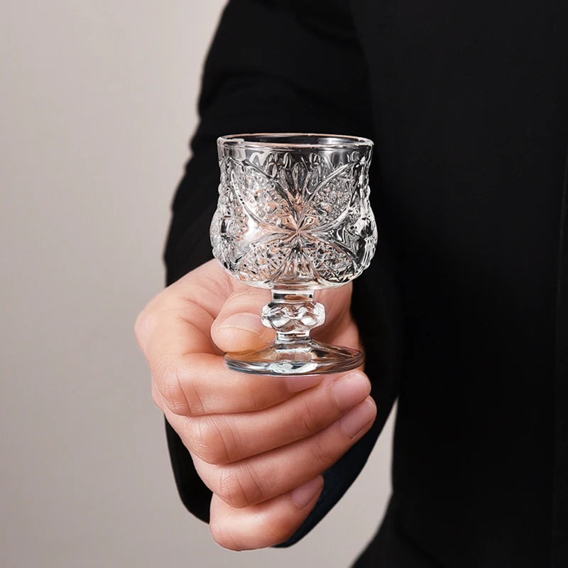 Six Pcs Set 45ml Retro Engraved Mini Glass Cups Sake Soju