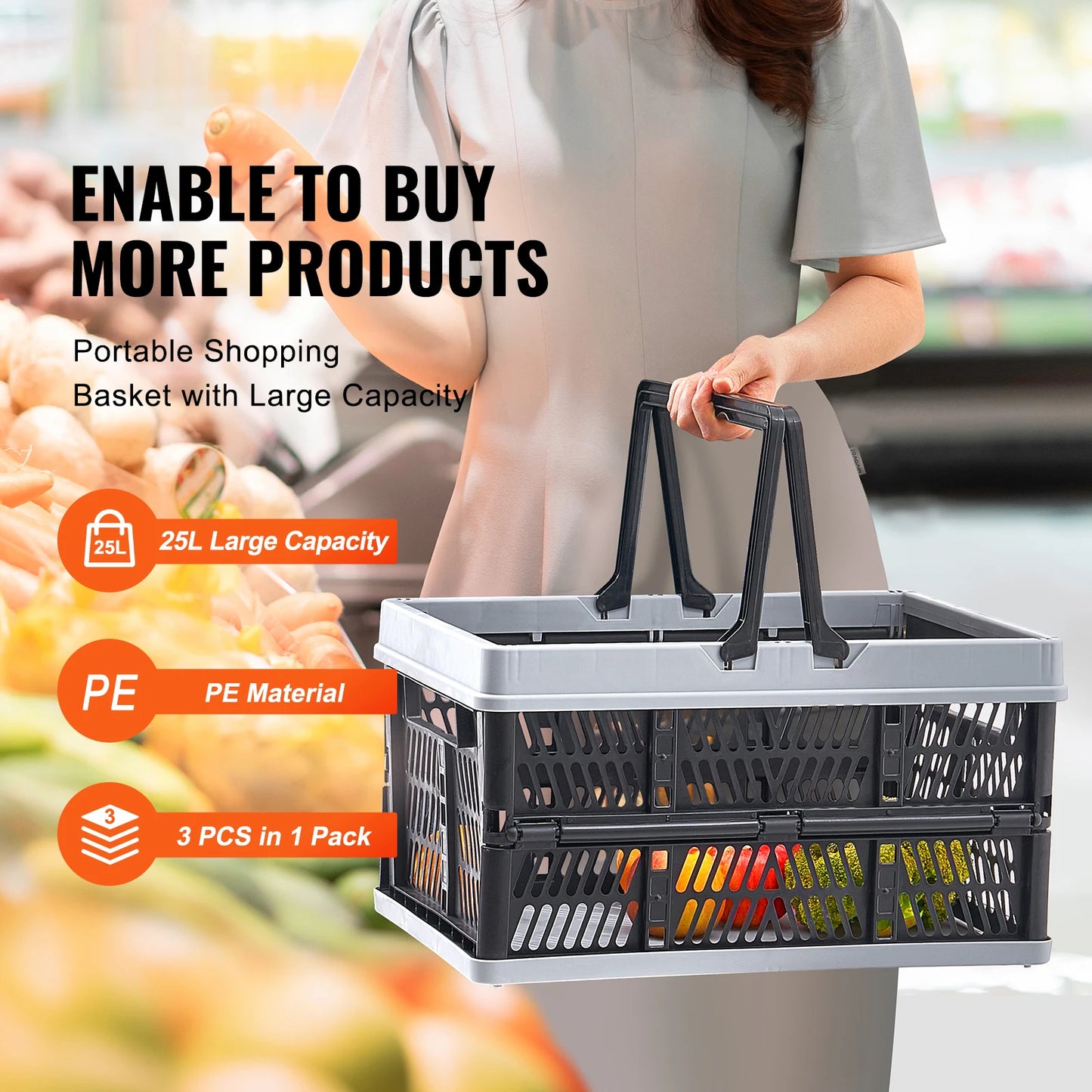 SucceBuy 3 Pack Foldable Storage Baskets With Handles