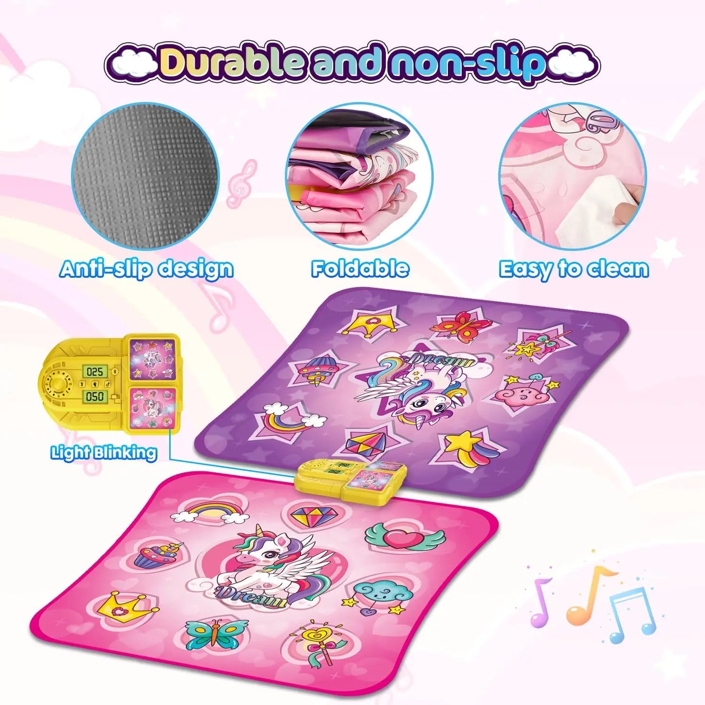 Vatos Unicorn Dance Mat Set of Two Toys for Girls Nine Level Dancing Game Indoor Outdoor Music Play Mat Birthday Gifts for Kids Ages Three and Up