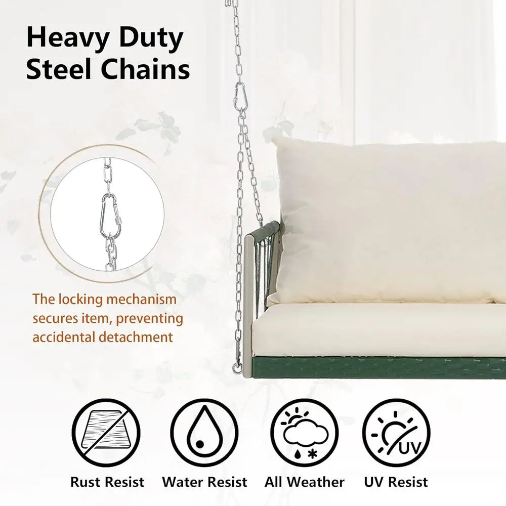 All-Weather Upholstered Porch Swing With Steel Chains For Patio Garden White