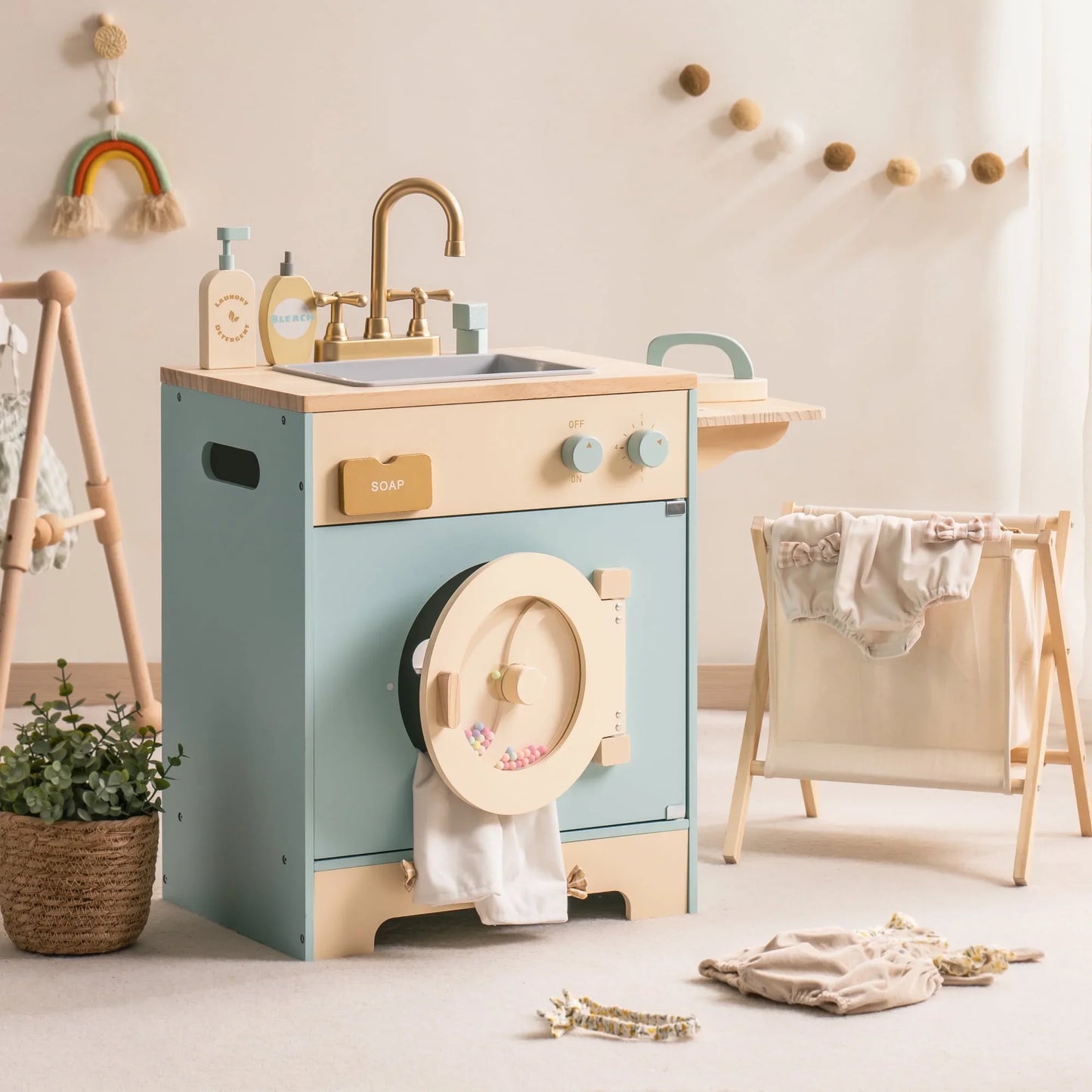 Robotime Robud Wooden Kitchen Washer Playset For Kids Blue