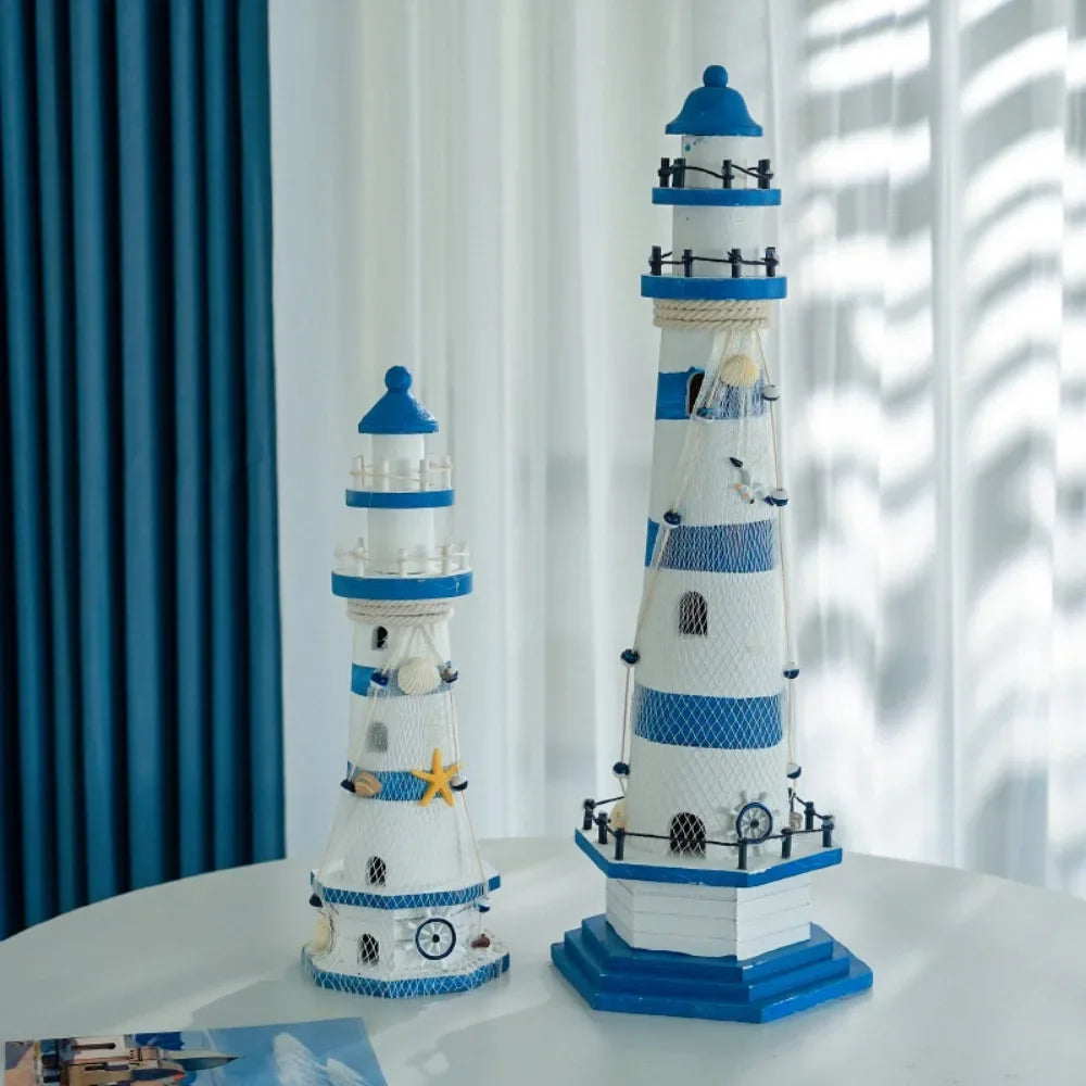Wooden Double Layered Lighthouse Figurine Nautical Decor