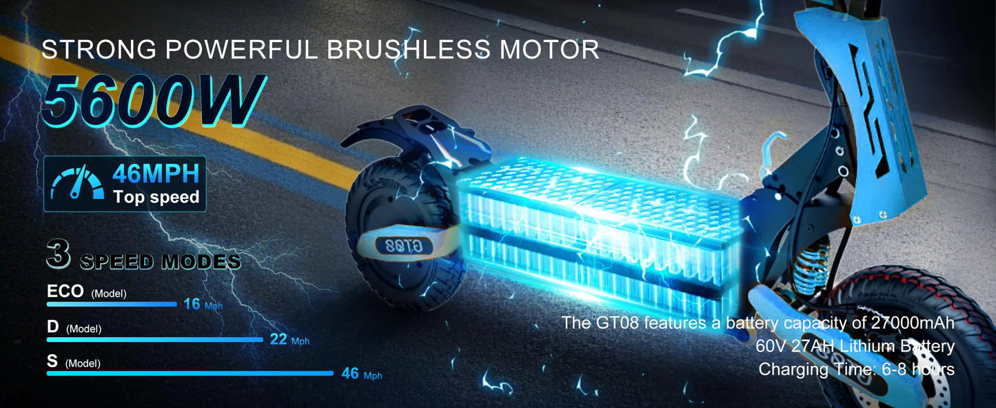 GT08 Electric Scooter 5600W Dual 60V 27Ah 46MPH Offroad