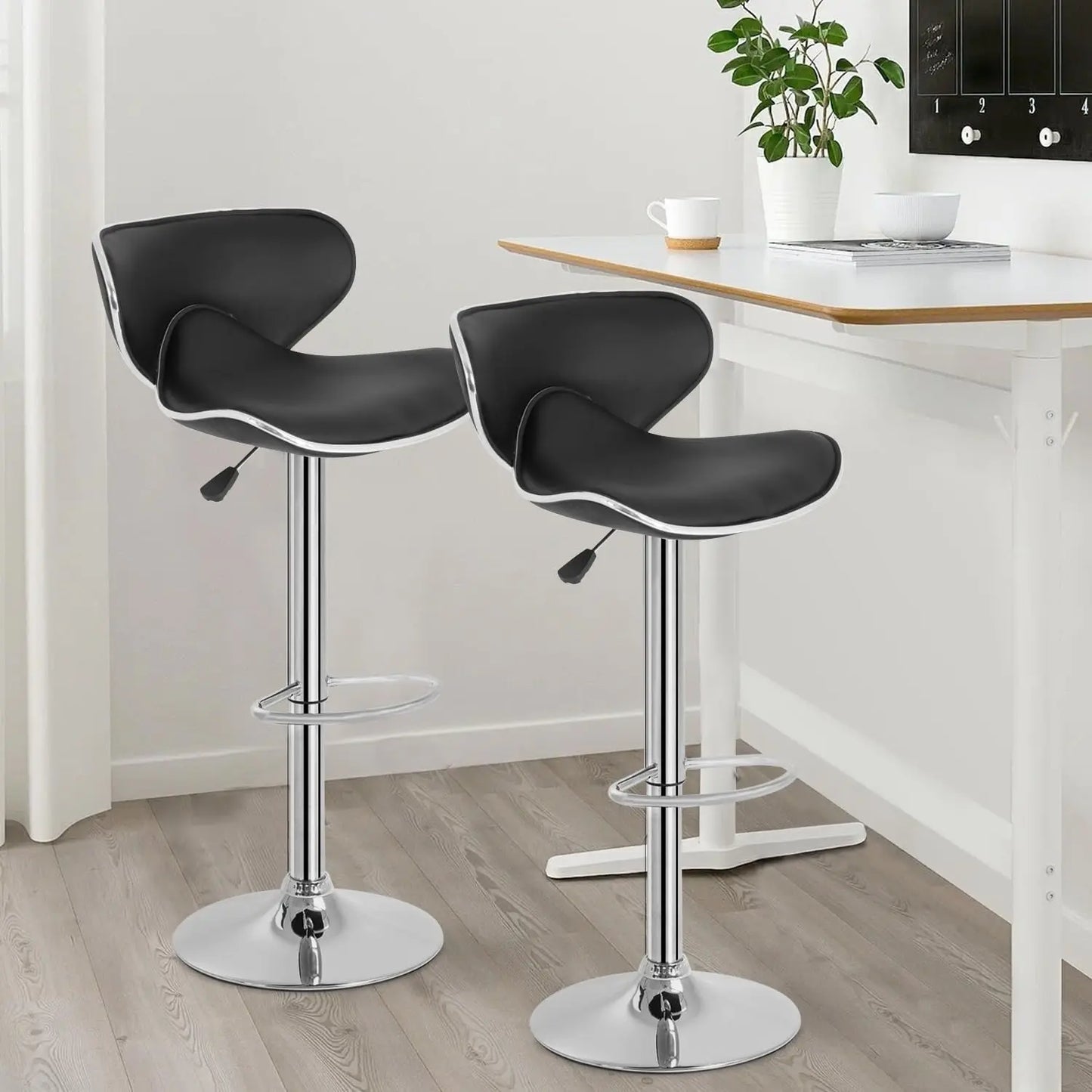 Bar Stools 2 Counter Height Adjustable PU Leather Swivel