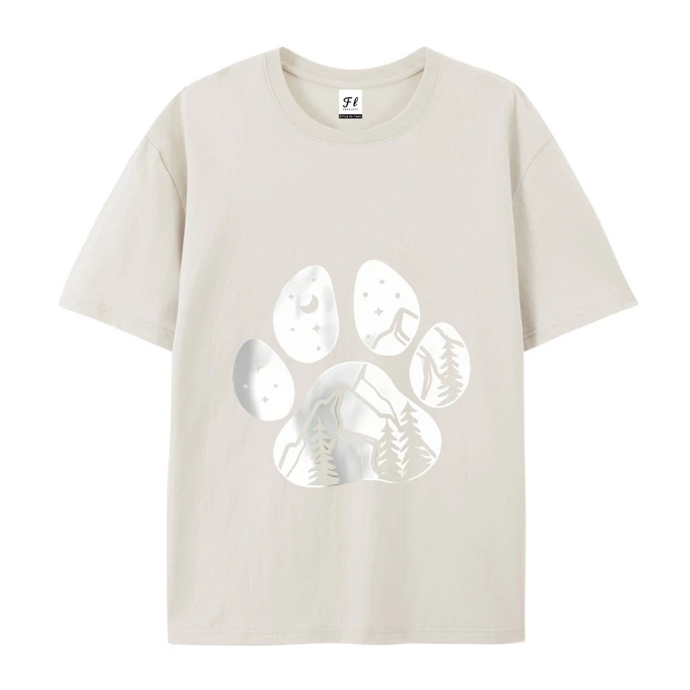 90s White Short Sleeve Y2K Harajuku Graphic Tee Women Dogs Paw Print Mom