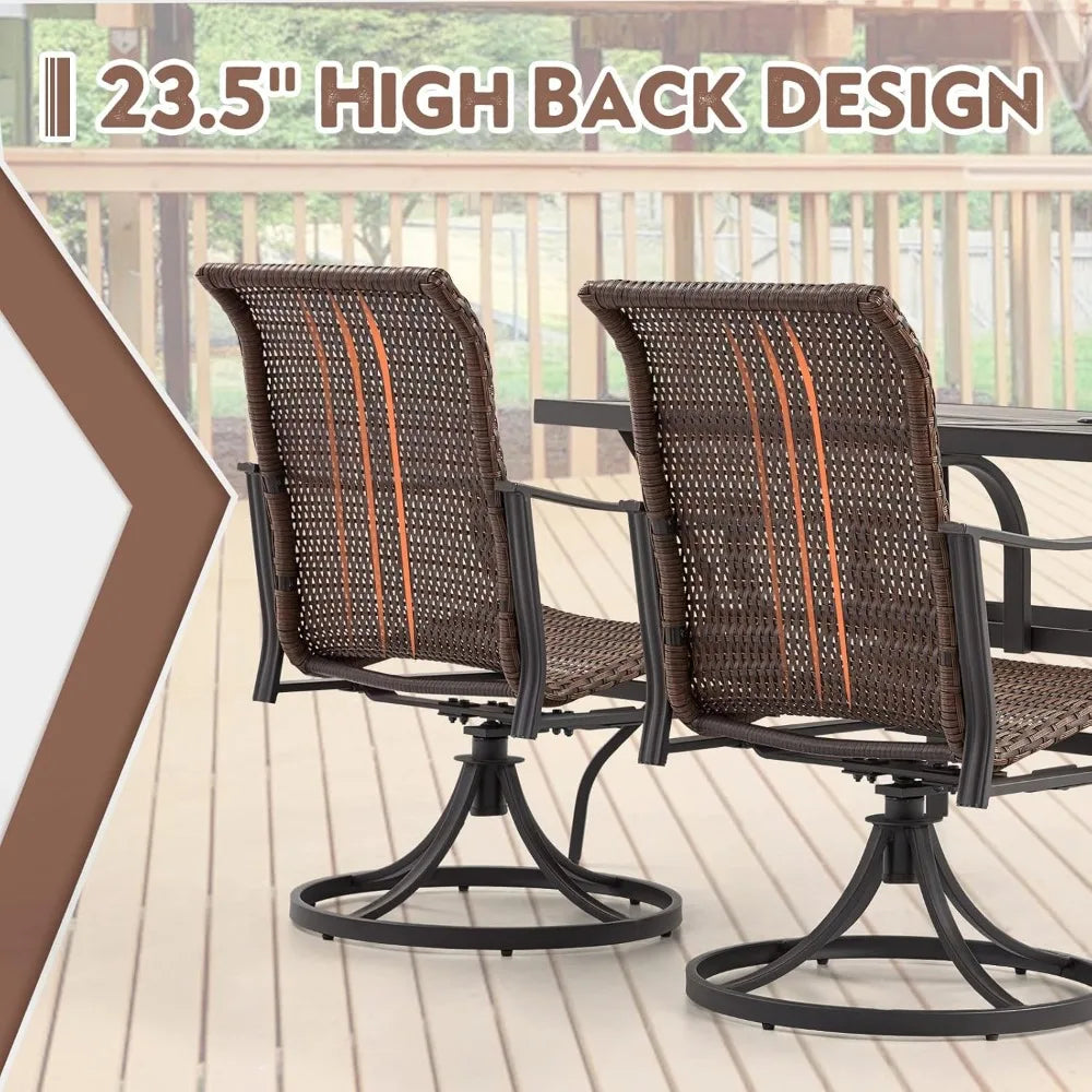 Patio Wicker Swivel Chairs Set of 2 Heavy Duty Outdoor Dining Chairs 23.5 Inch High Back Extra Large Waterfall Seat Rattan Porch Chairs