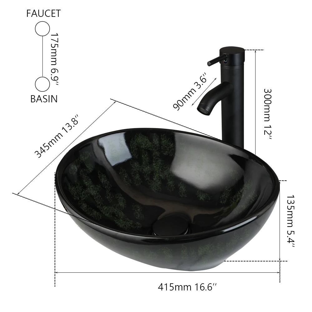 ZAPPO Marbling Rectangle Vessel Sink With Faucet Drain