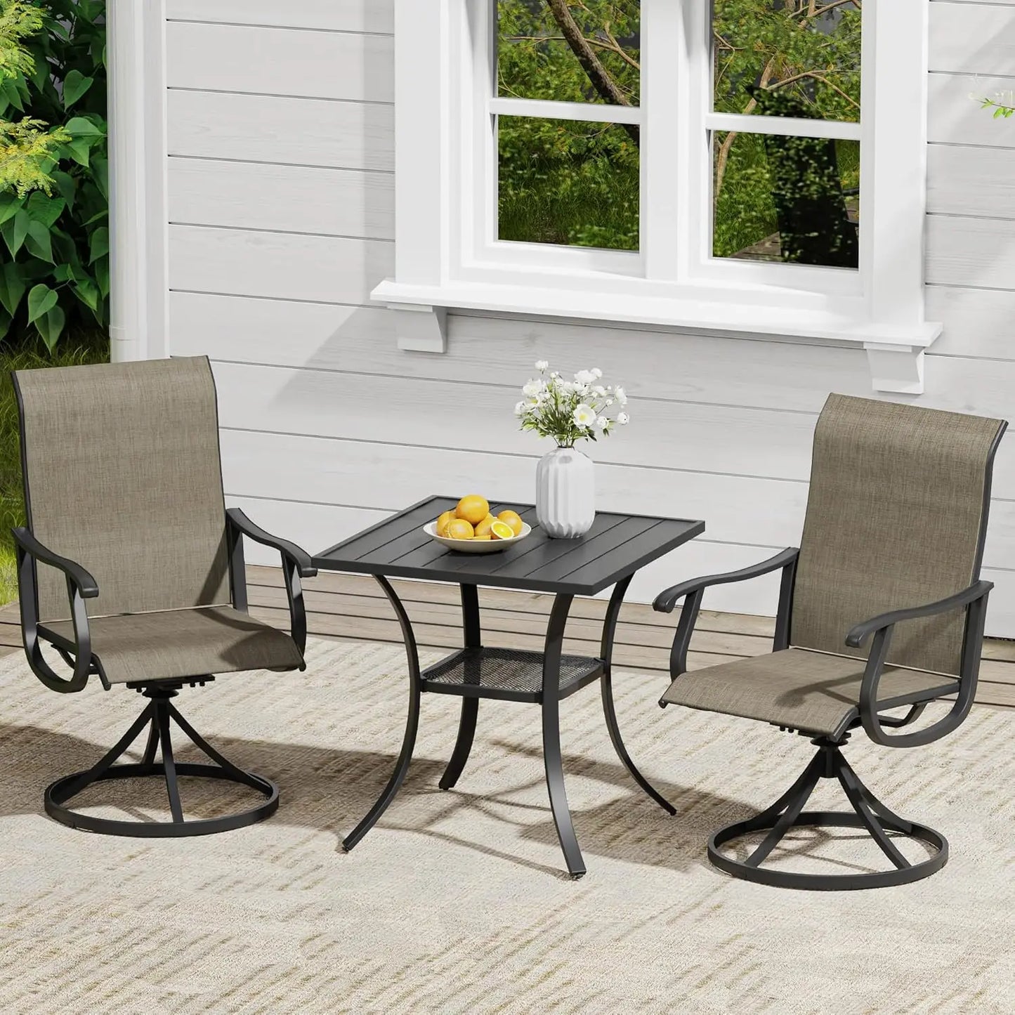 Outdoor Dining Set 3 Pieces Wood Patio Set With 2 Swivel Chairs And Table