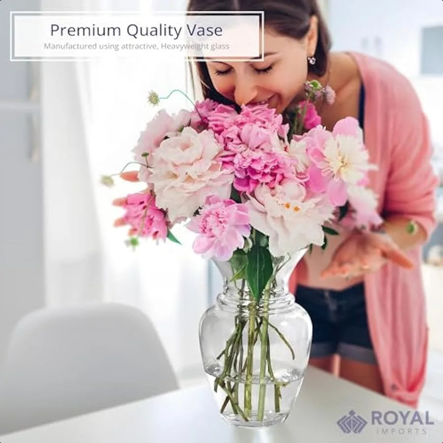 Clear Glass Flower Vase Modern Decorative Centerpiece Wide Mouth Classic Urn for Everyday Roses Weddings and Bouquets