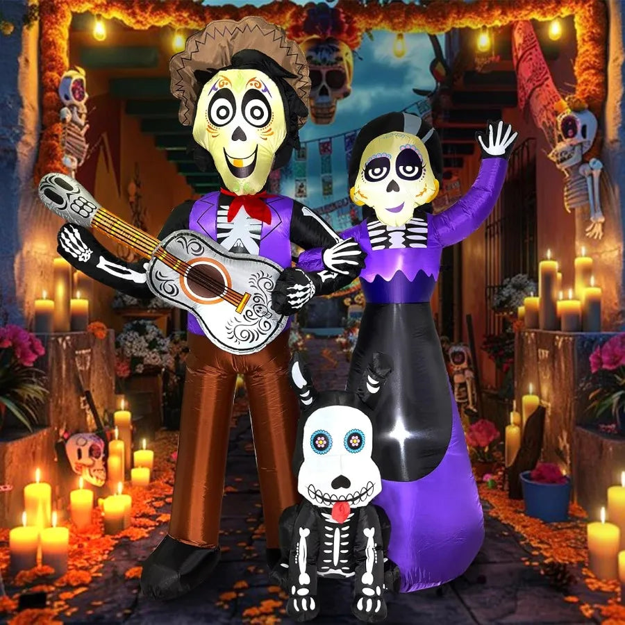 6 Ft Day of the Dead Sugar Skull Couple Guitar Skeleton Yard